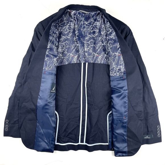 NAUTICA Men’s Navy Blue Slim Fit Linen Blend Sport Coat 42R - Picture 8 of 11